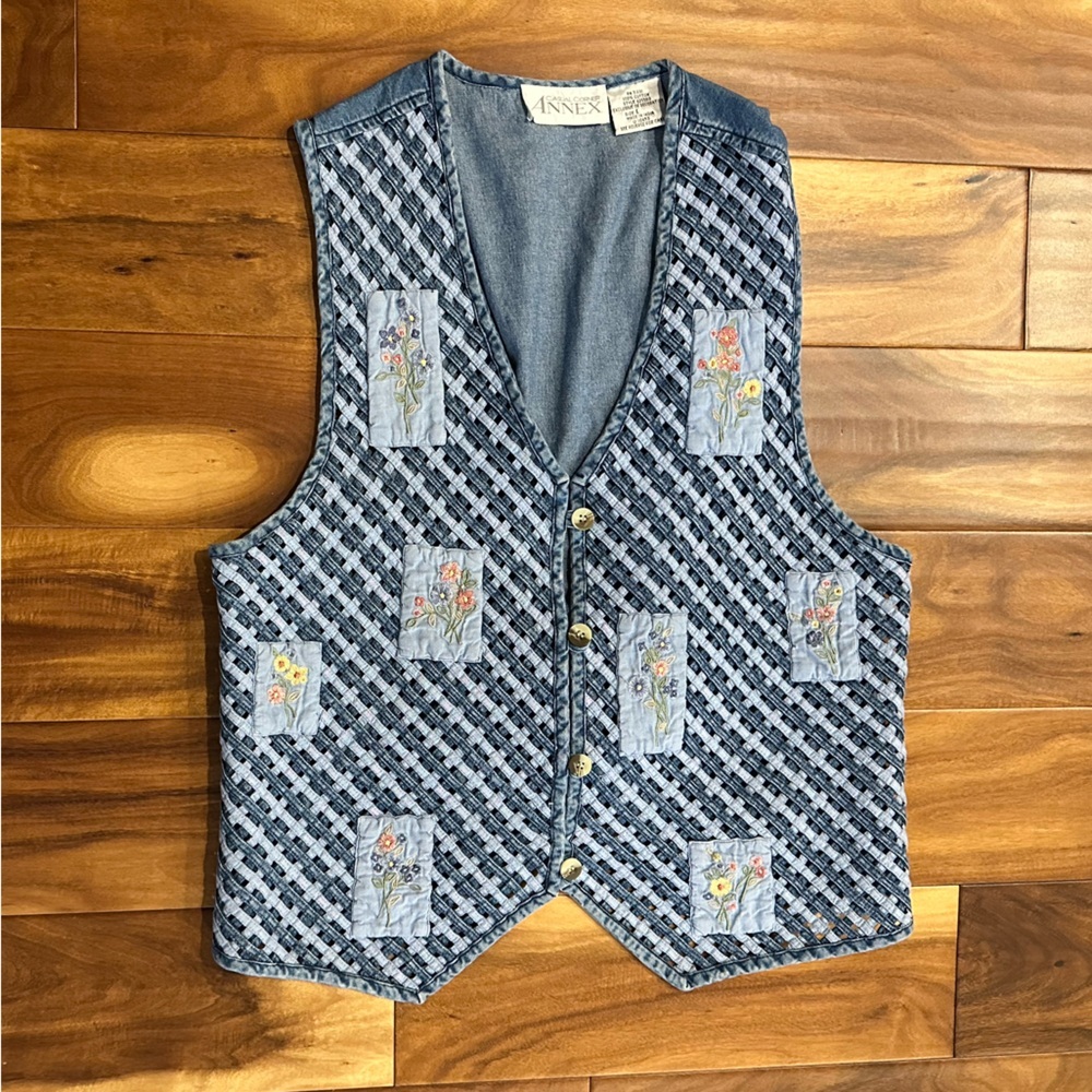 Casual Corner Denim Vintage Patterned Vest size Large